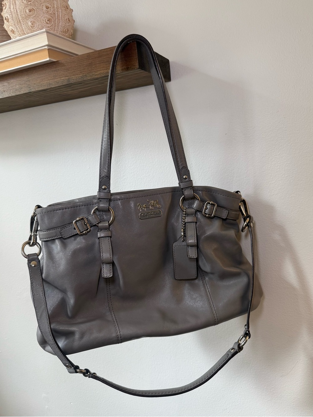 Coach EUC Classic Madison Kara Gray Leather Satchel Horse Carriage Bag
